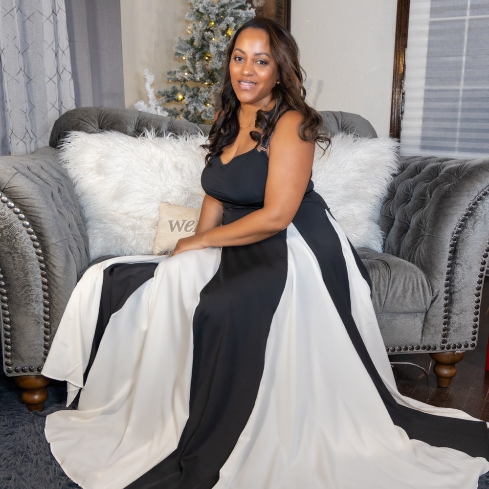 Elegant Black and White Evening Gown